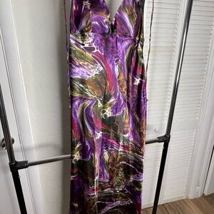 Dots Purple and Gold Plunge Maxi Gown
